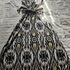 INC International Concepts Patterned Maxi Dress in Black, Cream, and Green